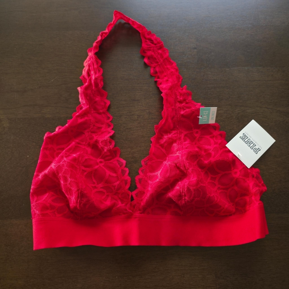 PINK by Victoria’s Secret Lace Halter Bralette – Stunning Red !New With Tags!